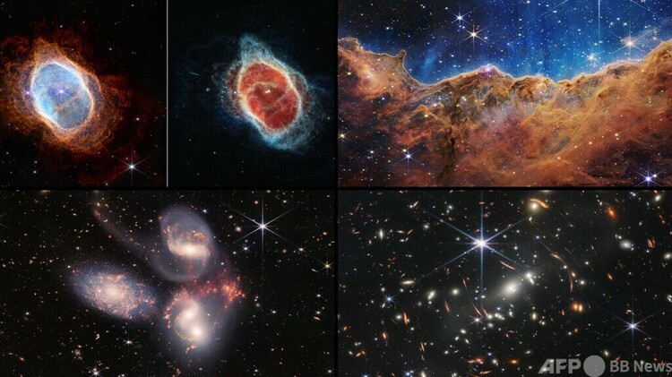 ジェームズ・ウェッブ宇宙望遠鏡が撮影した一連の画像。米航空宇宙局（NASA）提供（2022年7月12日公開）。(c)Handout : ESA:Webb : AFP