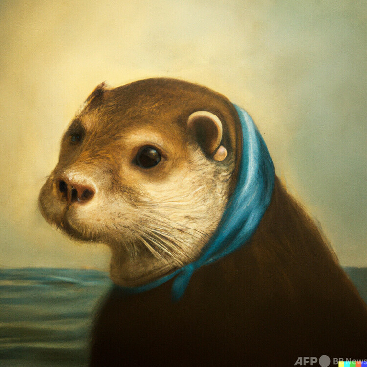 「 sea otter in the style of Girl With a Pearl Earing by Vermeer（フェルメールの真珠の耳飾りの少女風ラッコ（A）」という文章に基づきAIが生成した画像。オープンAI提供（作成日不明）。(c)AFP PHOTO / OpenAI / HANDOUT