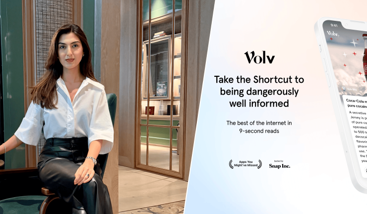 左:Volv社CEOプリヤンカ・バジラニ氏 右:同社アプリのサイト (Volv提供の加増を組み合わせ加工)