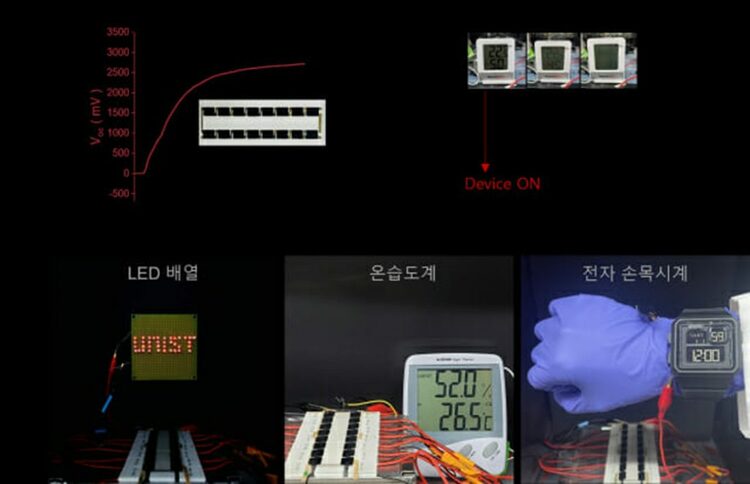 UNISTが開発した熱ガルバニ電池を直列に接続したモジュールによる商用電子機器の駆動の様子＝UNIST(c)KOREA WAVE