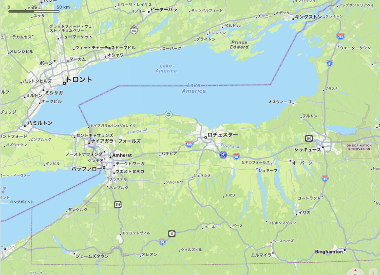 地域を「アメリカ合衆国」にした場合のApple Mapsの表示