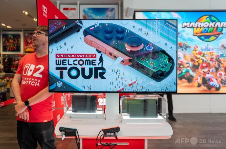 米ニューヨークの任天堂ストアに展示された「ニンテンドースイッチ2」のゲーム（2025年6月4日撮影）。(c)David Dee Delgado/AFP